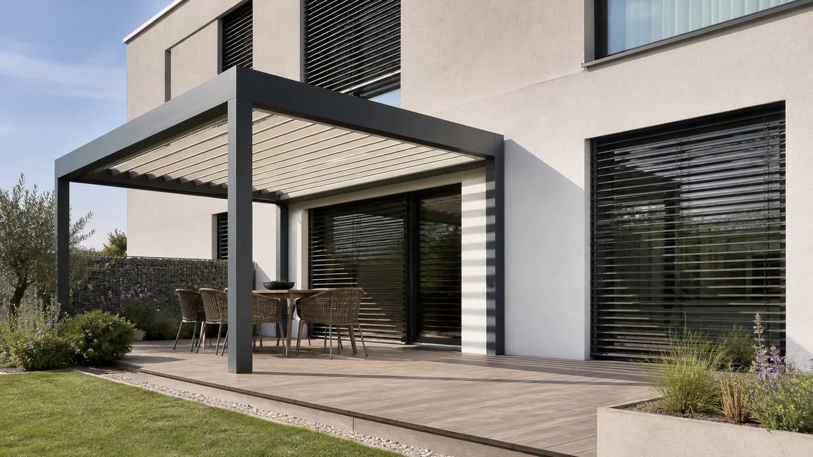 Generated presentation environment with a pergola and exterior shading